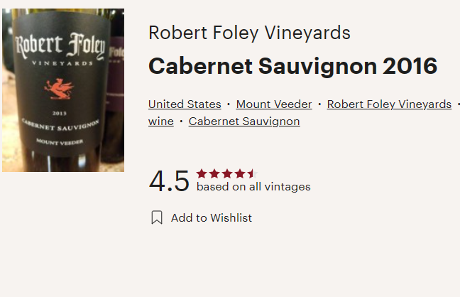 » Robert Foley Vineyards 2016 Cabernet Sauvignon