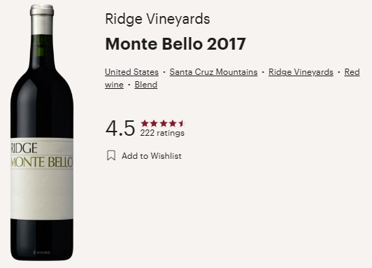 Ridge Vineyards Monte Bello
